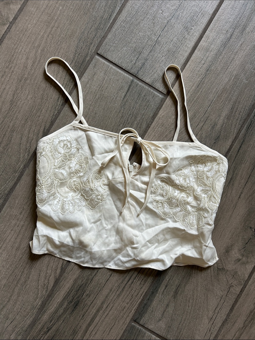 Cream Lace-Trim Tie-Front Cami Top